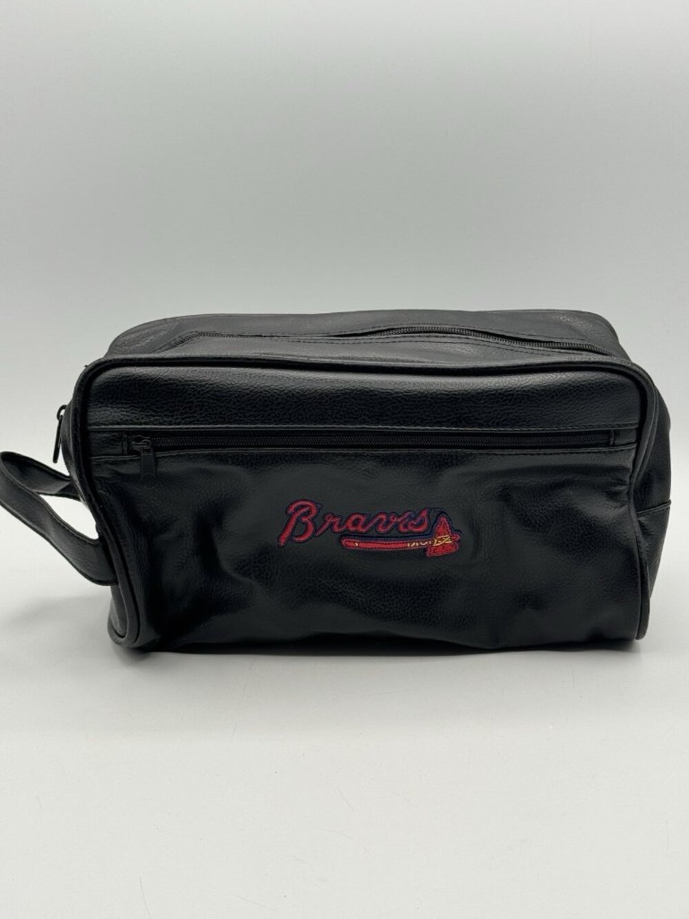 Atlanta Braves Toiletry Black Bag MLB Leather Embroidery